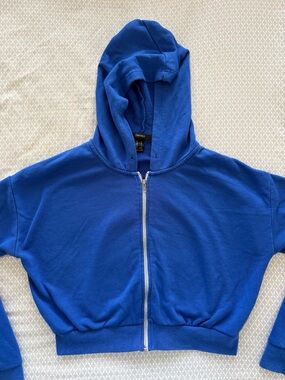 Forever 21 Royal Blue Full-Zip Cropped Hoodie Sweatshirt Size Large